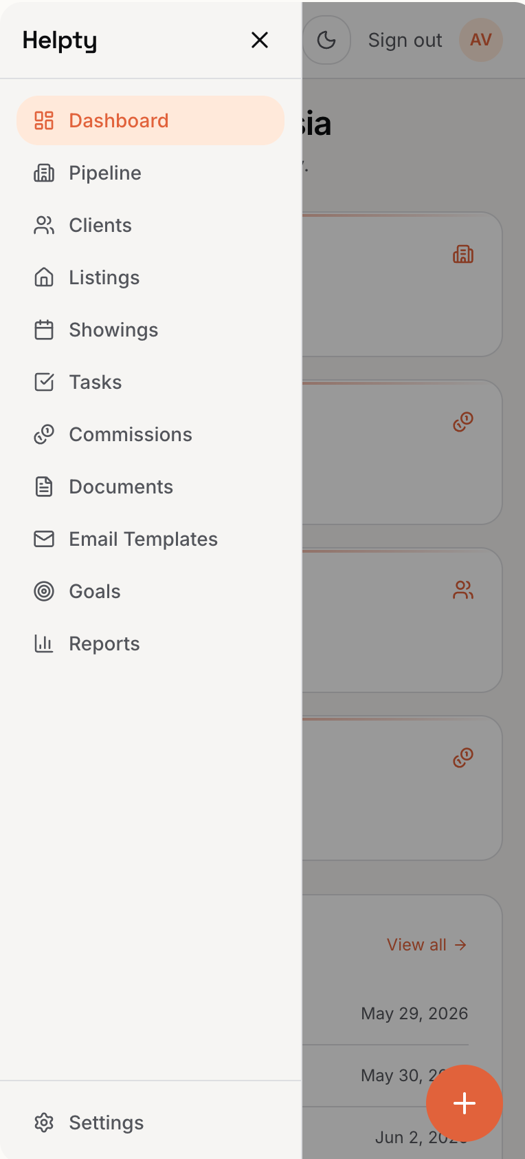 Helpty — Menu (mobile)