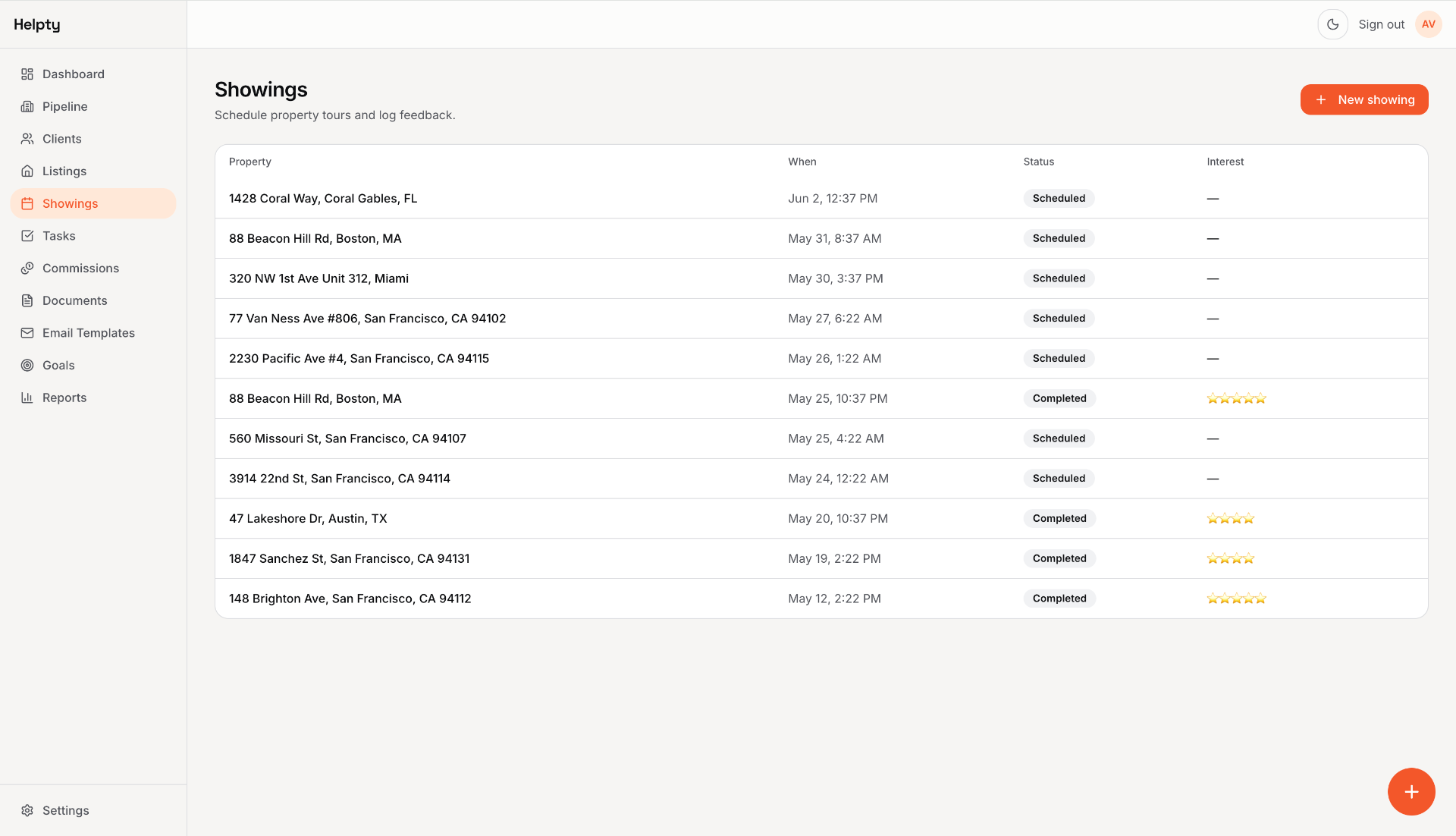 Helpty — Showings